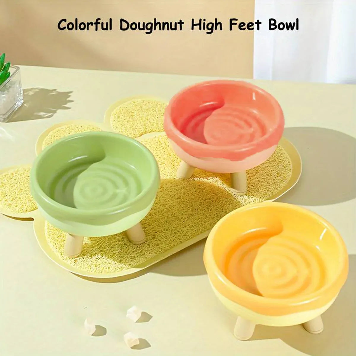Cat Food Water Bowl Non Slip Raised Pet Feeding Dish Elevated Feeder Cats - Pink