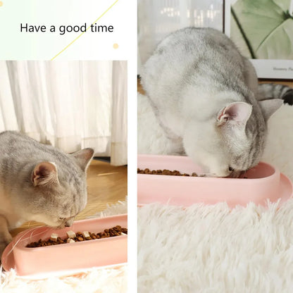 Extended Cat Bowl Pet Bowl Feeding Basin Drinking Water Cat Bowl for Cats - Pink