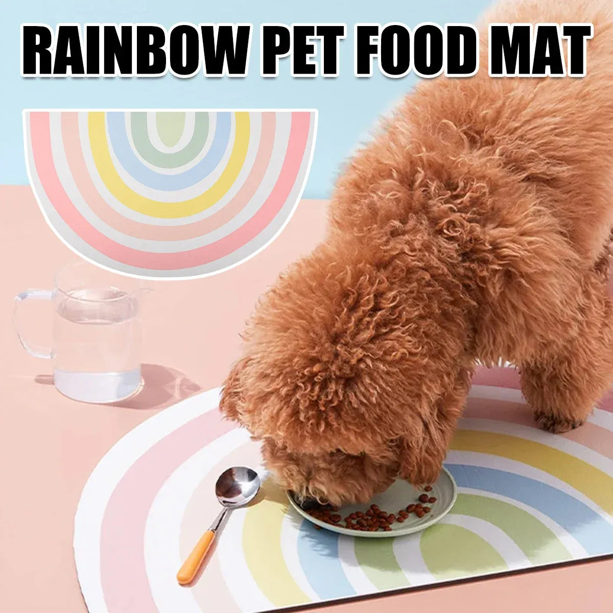 Rainbow Pet Food Mat Waterproof Non Slip Dog Cat Bowl Placemat PU