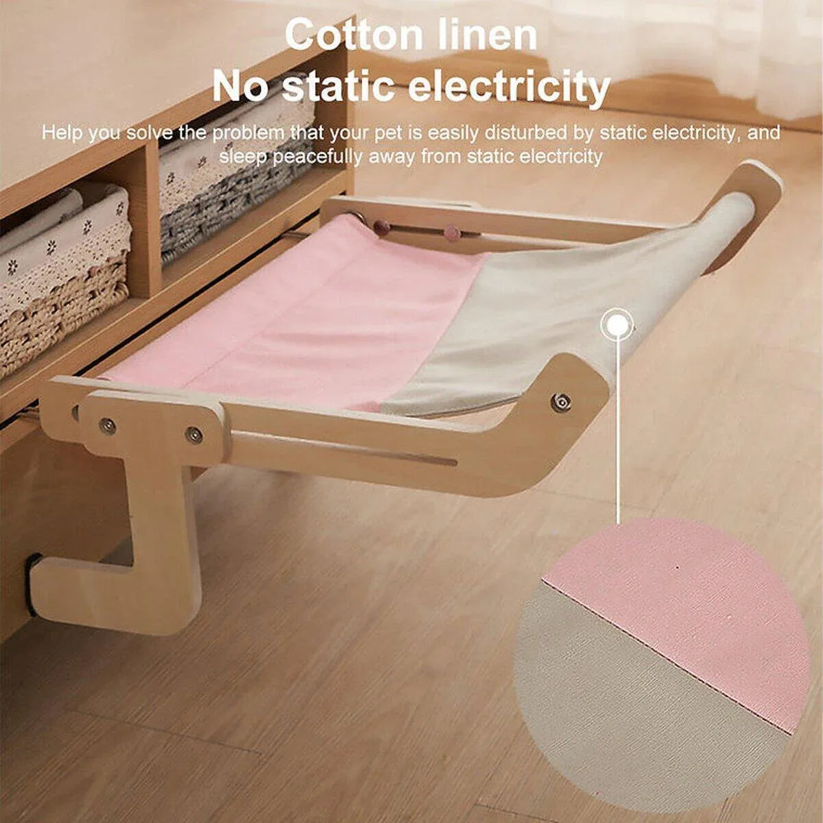 Window Hanging Cat Hammock Solid Wood Sun Bed Nest for All Seasons Durable - Grey+Orange - Mekamart Australia