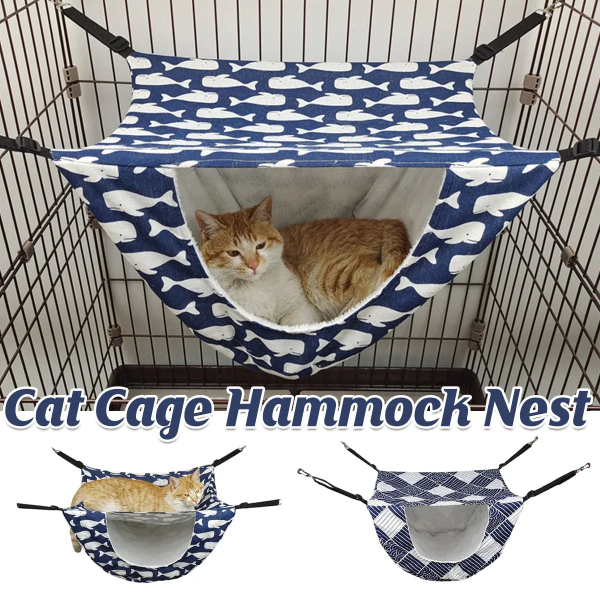 Cat Hammock Hanging Bed Cage Nest Soft Pet House Basket Cat Sleeping Supplies - Blue Whale - Mekamart Australia