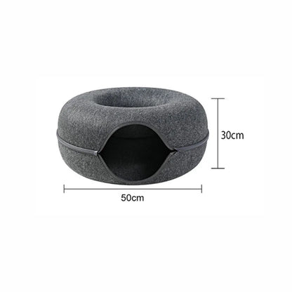 Felt Cat Tunnel Bed Donut Cave Nest for Kittens and Small Pets 50x30cm - Dark Grey - Mekamart Australia