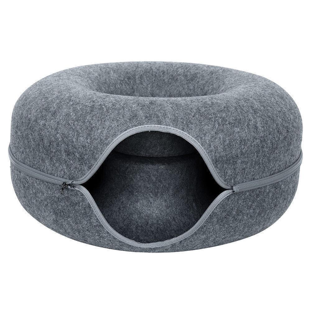 Felt Cat Tunnel Bed Donut Cave Nest for Kittens and Small Pets 50x30cm - Dark Grey - Mekamart Australia