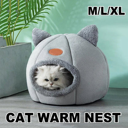 Cat Bed Winter Warm Enclosed Pet House Cozy Indoor Sleeping Nest for Cold Weather - XL - Mekamart Australia
