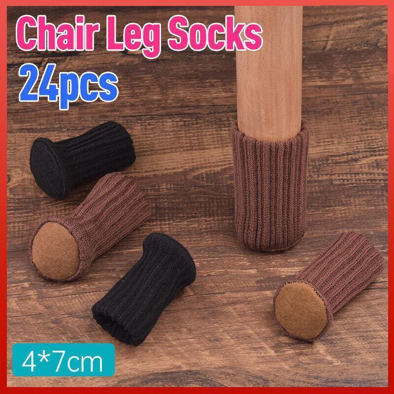 24Pcs Knitted Table Chair Leg Socks Sleeve Floor Protector Furniture Feet Covers - Brown - Mekamart Australia