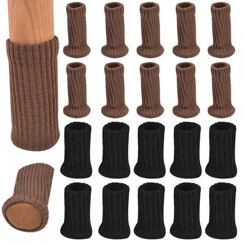 24Pcs Knitted Table Chair Leg Socks Sleeve Floor Protector Furniture Feet Covers - Brown - Mekamart Australia