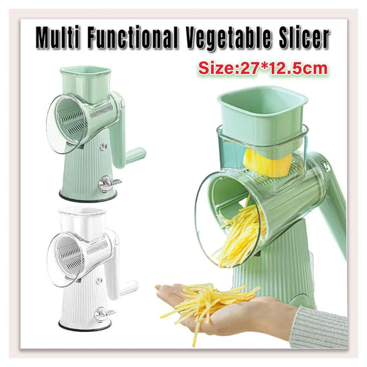 Multifunctional Vegetable Cutter Drum Slicer Kitchen Hand Cranked Grater Tool - White - Mekamart Australia