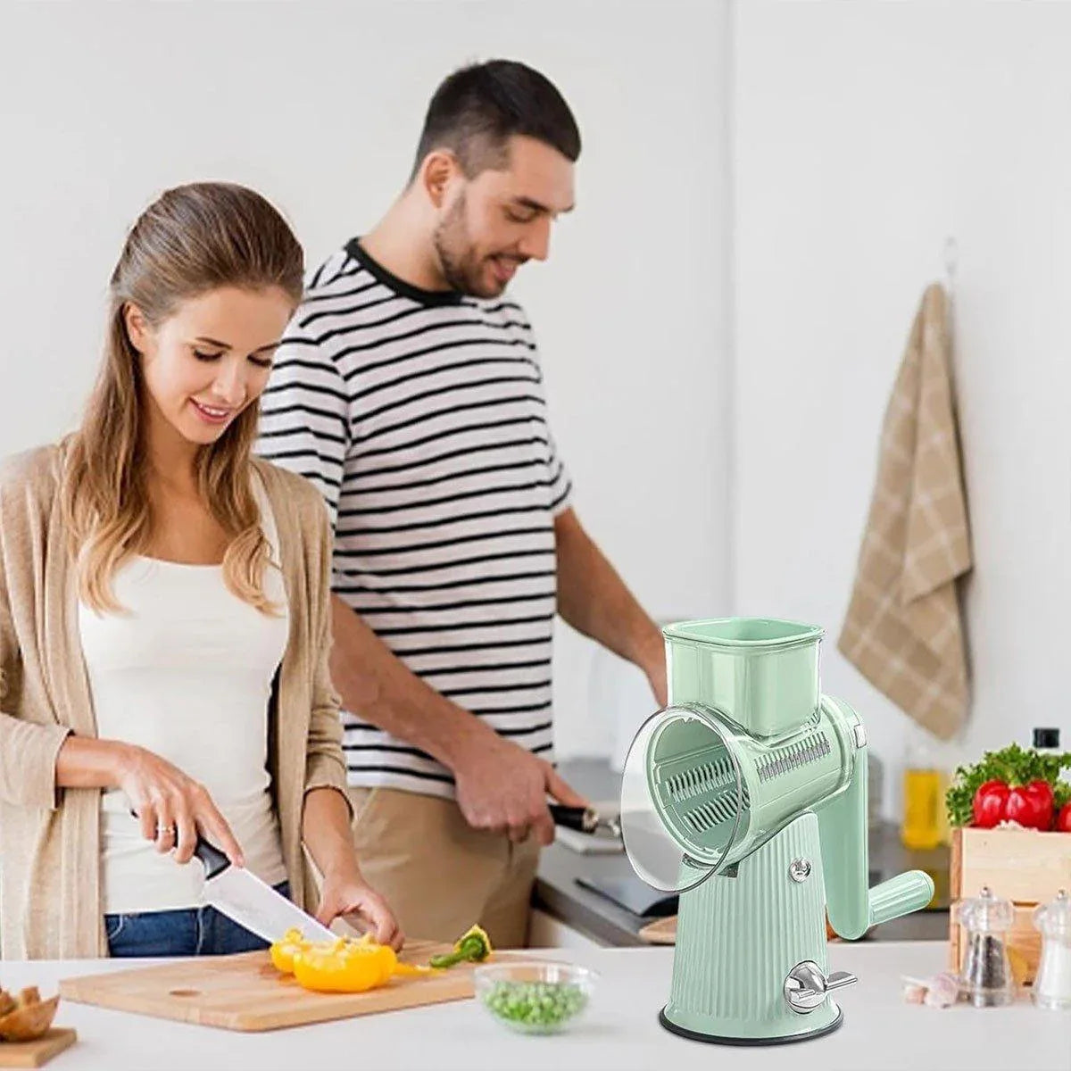 Multifunctional Vegetable Cutter Drum Slicer Kitchen Hand Cranked Grater Tool - White - Mekamart Australia