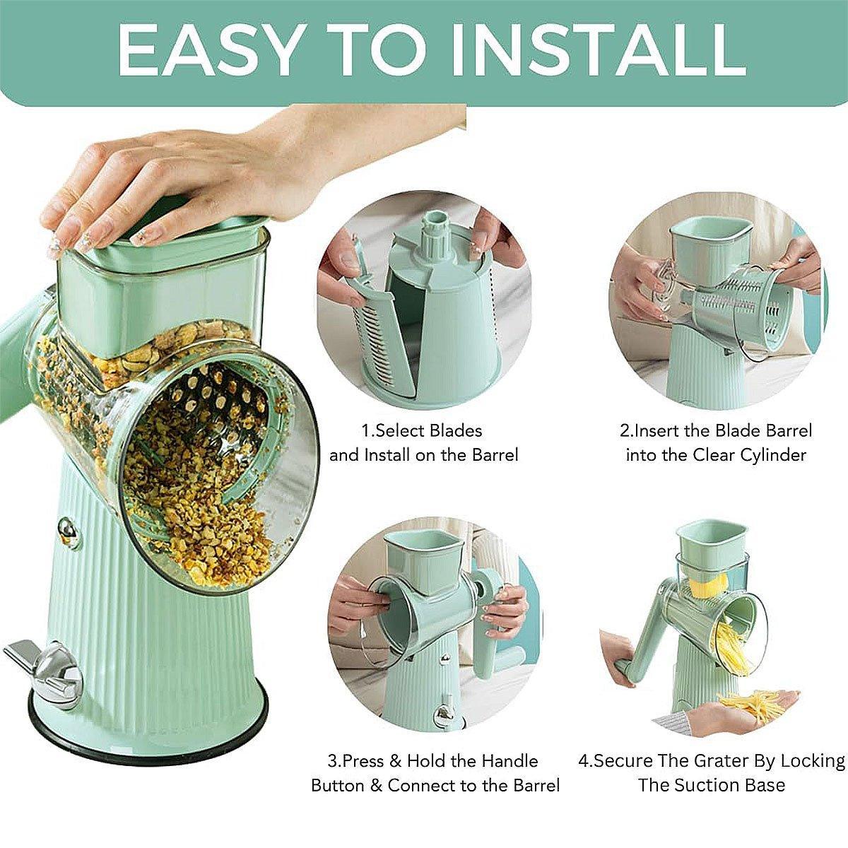 Multifunctional Vegetable Cutter Drum Slicer Kitchen Hand Cranked Grater Tool - White - Mekamart Australia