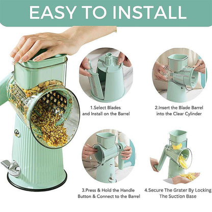 Multifunctional Vegetable Cutter Drum Slicer Kitchen Hand Cranked Grater Tool - White - Mekamart Australia