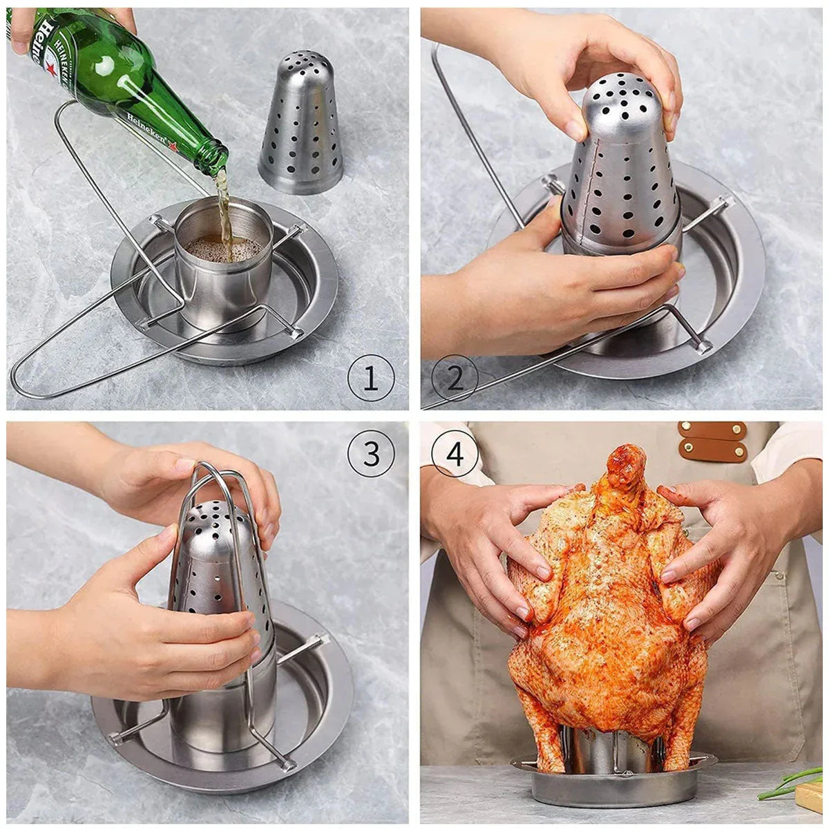 Stainless Steel Chicken Grill Outdoor BBQ Roaster Rack Portable Multi Functional - Mekamart Australia