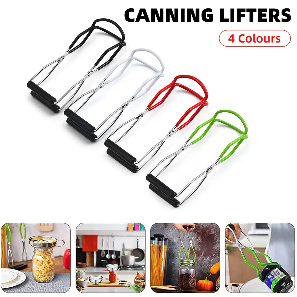 Stainless Steel Canning Jar Lifter Anti-Slip Lifting Tongs Gripper Anti-scalding - Red - Mekamart Australia