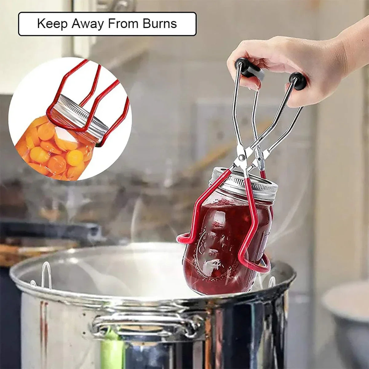 Stainless Steel Canning Jar Lifter Anti-Slip Lifting Tongs Gripper Anti-scalding - Red - Mekamart Australia
