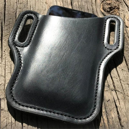 Leather Phone Holster Pouch Belt Clip Loop Waist Bag Cover Case for Men - Black