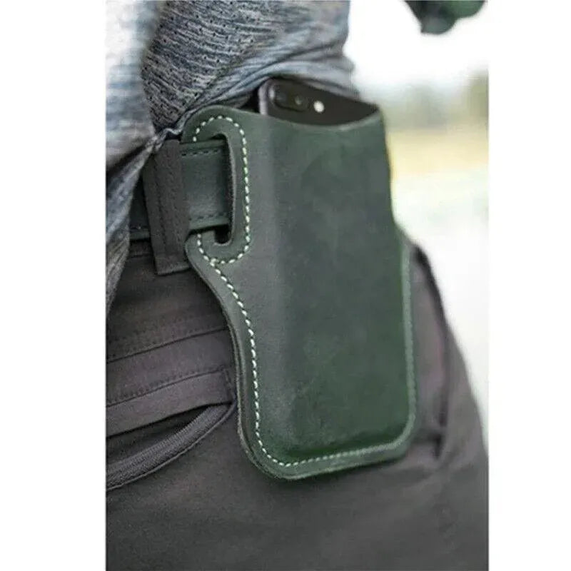 Leather Phone Holster Pouch Belt Clip Loop Waist Bag Cover Case for Men - Black