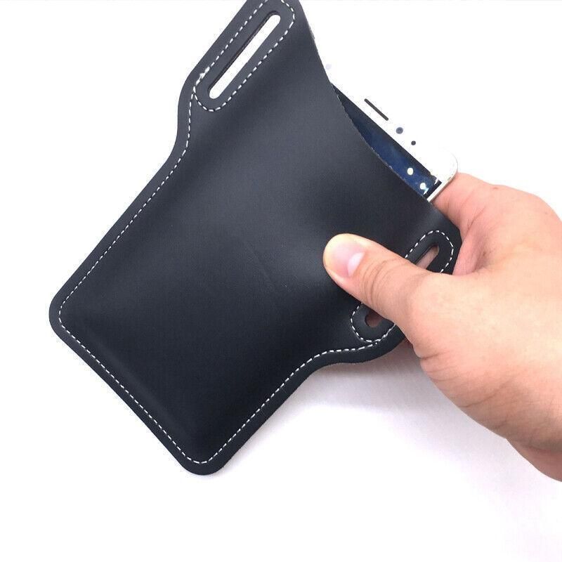 Leather Phone Holster Pouch Belt Clip Loop Waist Bag Cover Case for Men - Brown