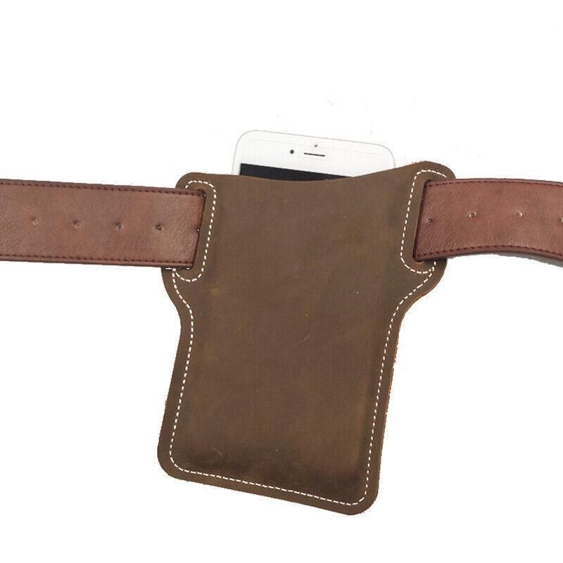 Leather Phone Holster Pouch Belt Clip Loop Waist Bag Cover Case for Men - Brown