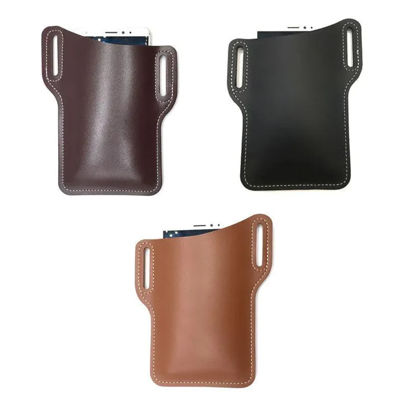 Leather Phone Holster Pouch Belt Clip Loop Waist Bag Cover Case for Men - Dark Brown