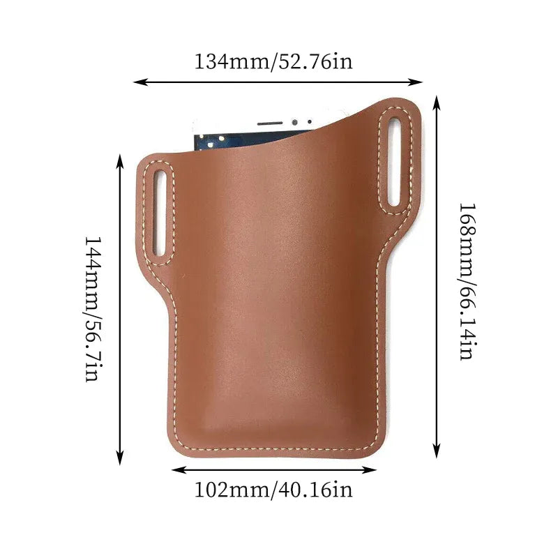 Leather Phone Holster Pouch Belt Clip Loop Waist Bag Cover Case for Men - Dark Brown