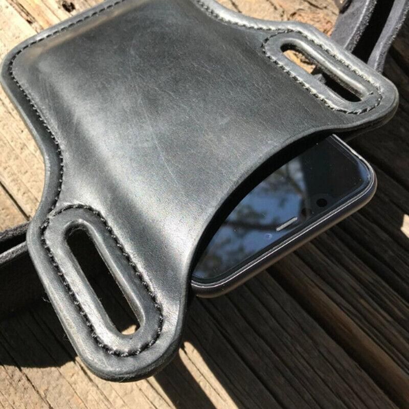 Leather Phone Holster Pouch Belt Clip Loop Waist Bag Cover Case for Men - Dark Brown