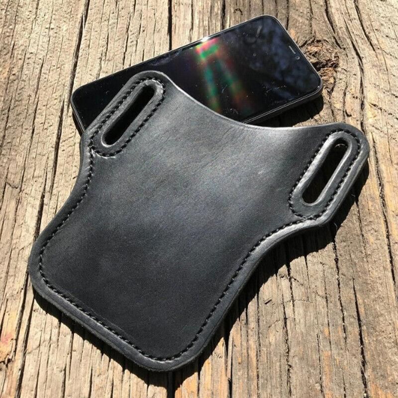 Leather Phone Holster Pouch Belt Clip Loop Waist Bag Cover Case for Men - Dark Brown