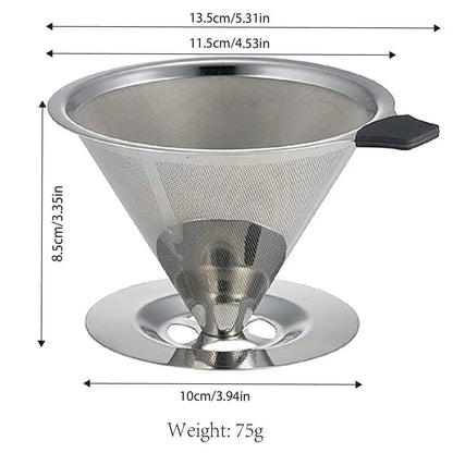 Stainless Steel Double Layer Hand Coffee Filter 600 Mesh Paper-Free Tea Funnel - Mekamart Australia