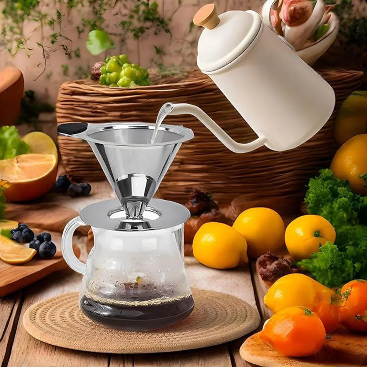 Stainless Steel Double Layer Hand Coffee Filter 600 Mesh Paper-Free Tea Funnel - Mekamart Australia