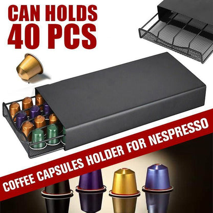 Coffee Pod Holder Drawer for Nespresso - 40 Capsules Storage Rack Stand - Mekamart Australia