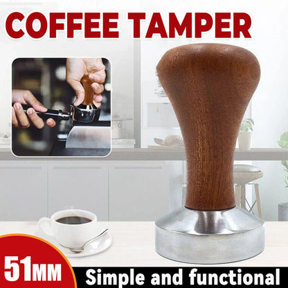 51mm Coffee Tamper Aluminum Alloy Base Wooden Handle for Espresso Machine - Mekamart Australia