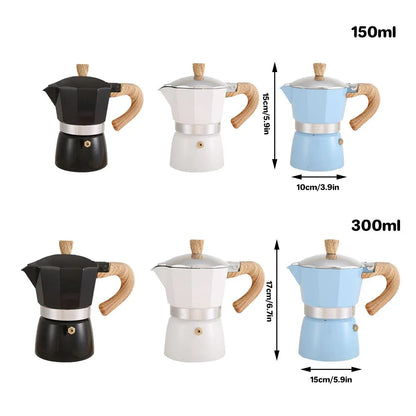 Portable Coffee Maker Wood Grain Handle Outdoor Manual Espresso Machine Camping - Blue-150ml - Mekamart Australia