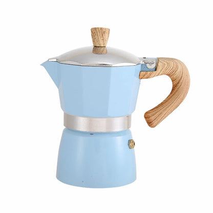 Portable Coffee Maker Wood Grain Handle Outdoor Manual Espresso Machine Camping - Blue-150ml - Mekamart Australia