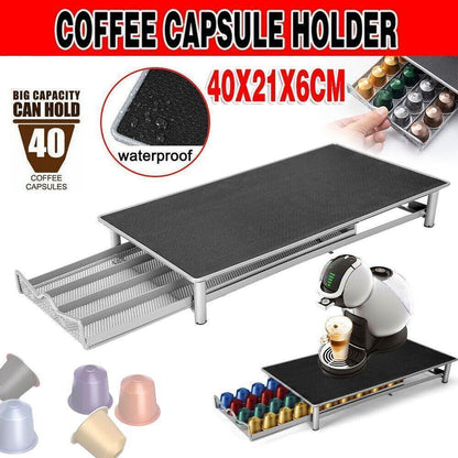 Coffee Capsule Drawer Holder for 40 Nespresso Pods with Non-Slip Top Rack - Mekamart Australia