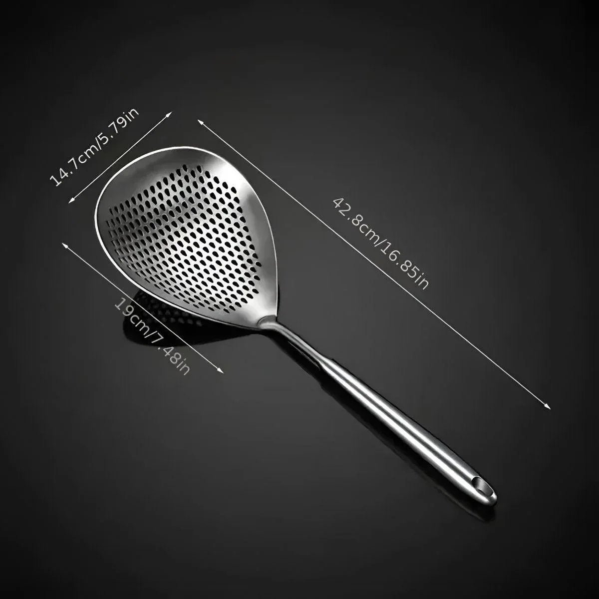 304 Stainless Steel Kitchen Colander Long Handle Noodle Dumpling Strainer Spoon - Yellow wood - Mekamart Australia