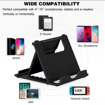 Universal Foldable Tablet and Phone Stand Adjustable Portable Desk Holder - Black