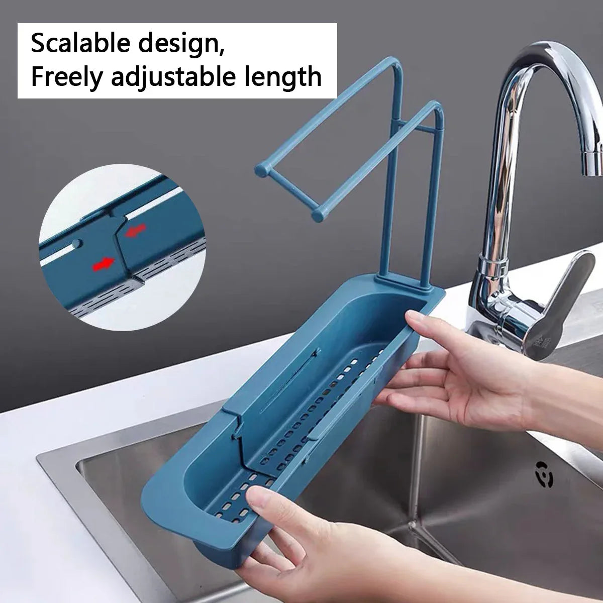 Telescopic Sink Rack Holder Expandable Storage Drain Basket Home Kitchen Kit - Blue - Mekamart Australia