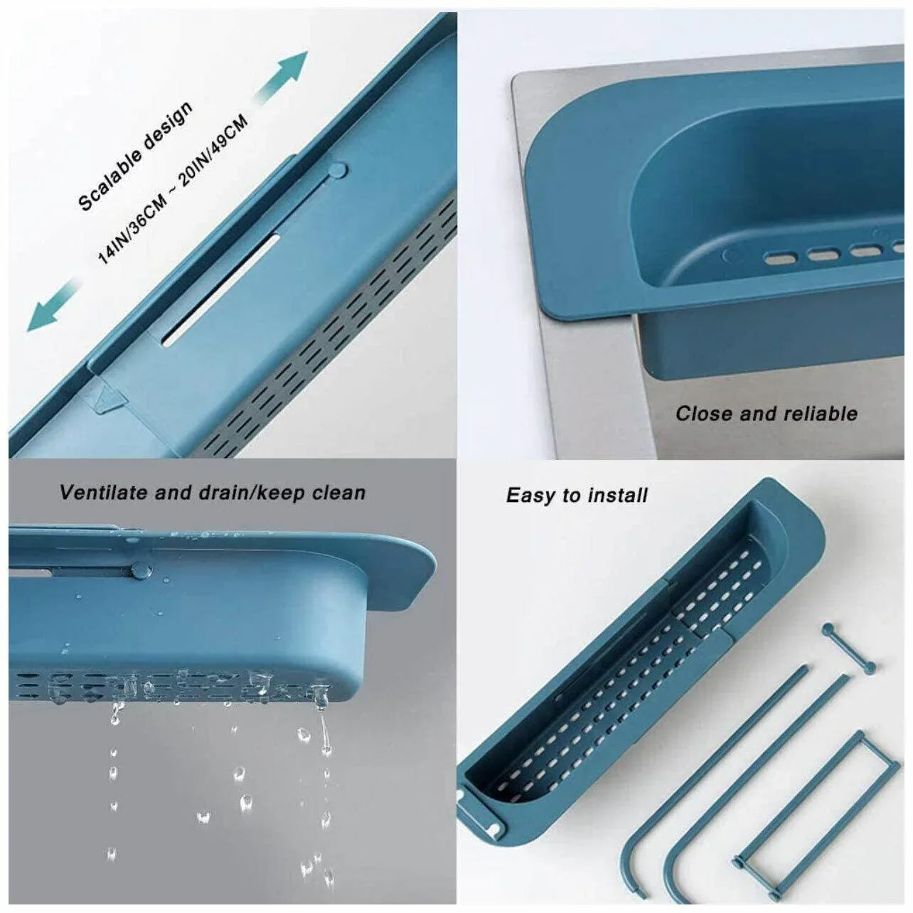 Telescopic Sink Rack Holder Expandable Storage Drain Basket Home Kitchen Kit - Blue - Mekamart Australia
