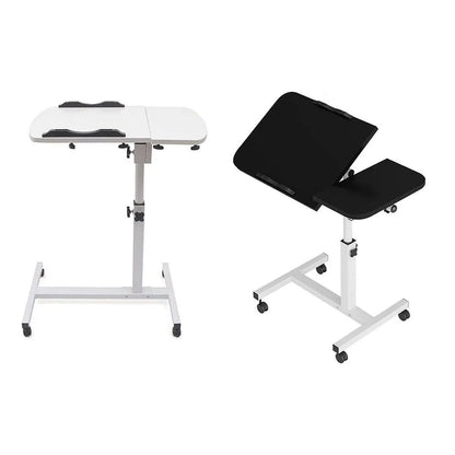 Adjustable Folding Computer Desk Stand Floor-Standing Movable Bedside Table - White