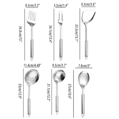 6PCS Stainless Steel Kitchen Utensil Set with Frying Spatula Colander and Spoon - Mekamart Australia