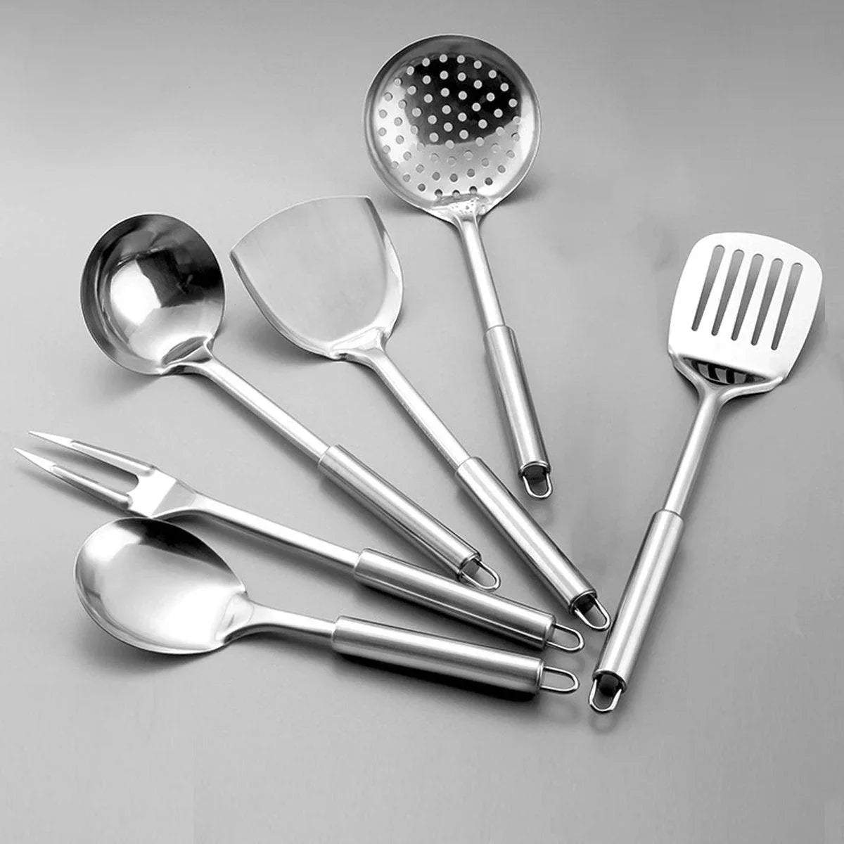 6PCS Stainless Steel Kitchen Utensil Set with Frying Spatula Colander and Spoon - Mekamart Australia