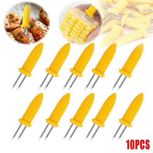 BBQ Corn Holders Set of 10 Reusable Stainless Steel Skewers for Kitchen and Grill - Mekamart Australia