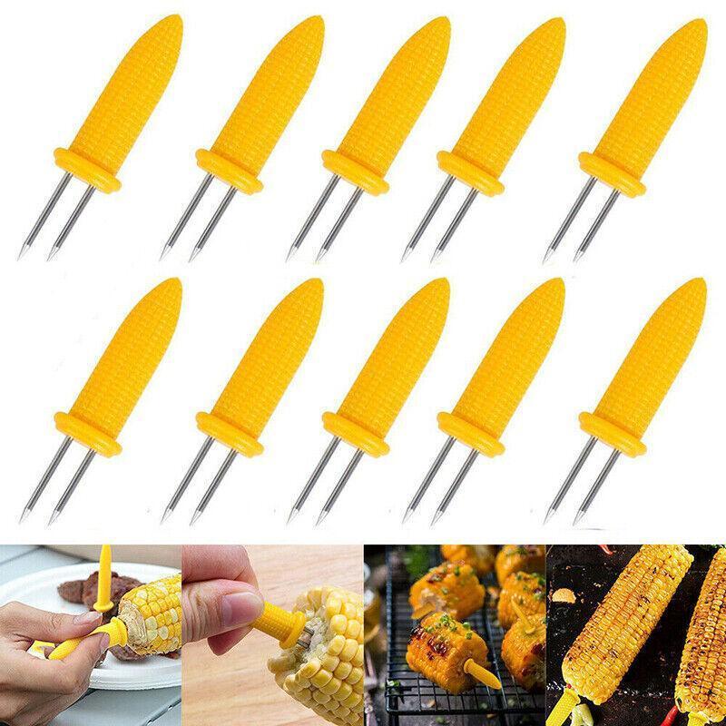 BBQ Corn Holders Set of 10 Reusable Stainless Steel Skewers for Kitchen and Grill - Mekamart Australia