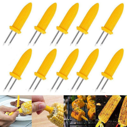 BBQ Corn Holders Set of 10 Reusable Stainless Steel Skewers for Kitchen and Grill - Mekamart Australia