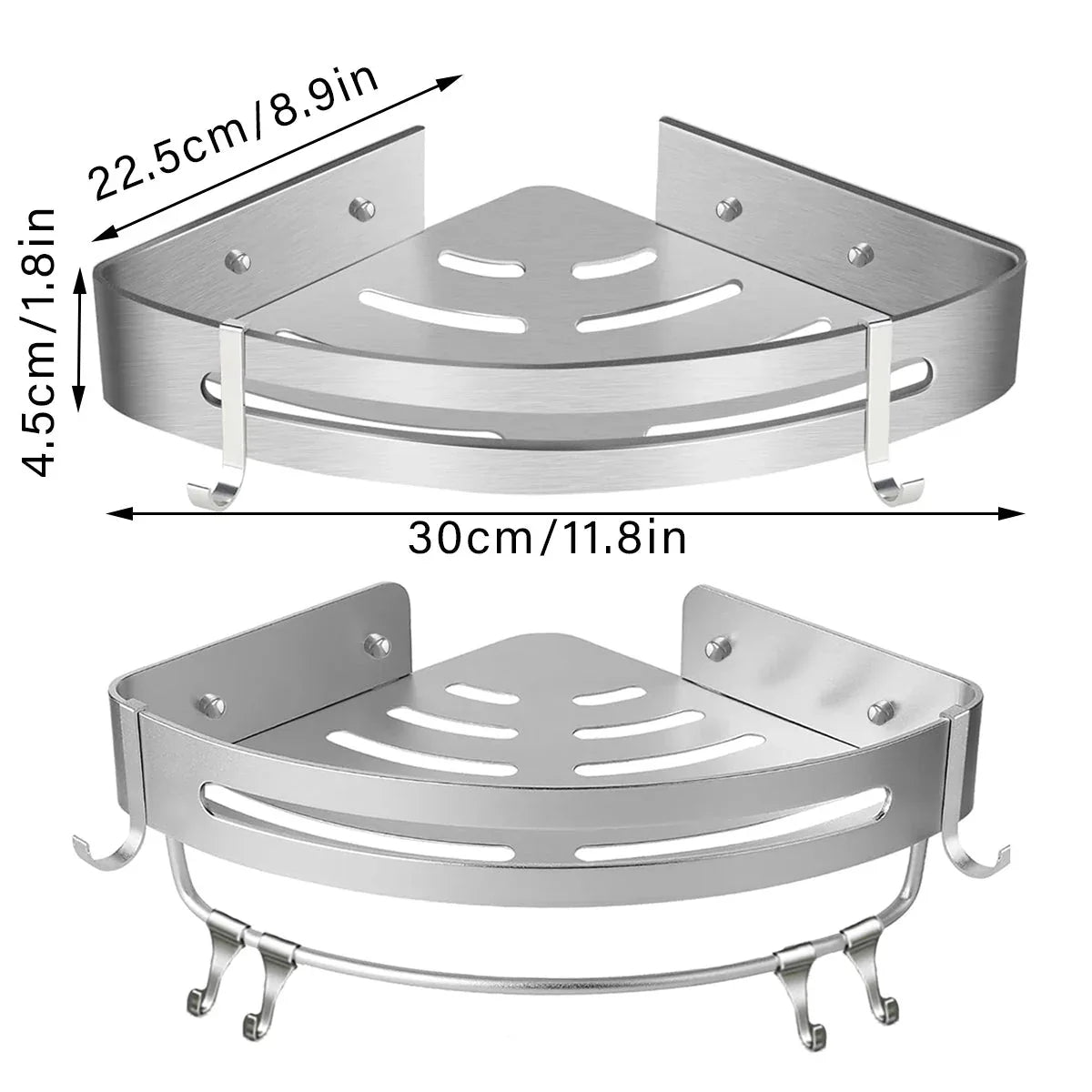 Wall Mounted Bathroom Shelf Triangle Corner Shower Storage Rack for Toiletries - Single layer with rod - Mekamart Australia