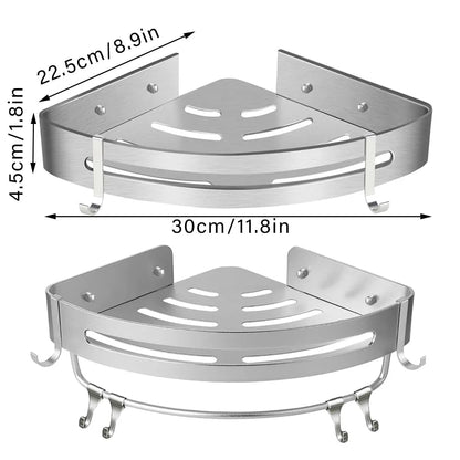 Wall Mounted Bathroom Shelf Triangle Corner Shower Storage Rack for Toiletries - Single layer with rod - Mekamart Australia