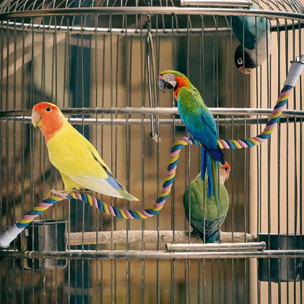 U Shaped Parrot Cotton Rope Climbing Toy Perch Stand for Bird Cage - 120cm