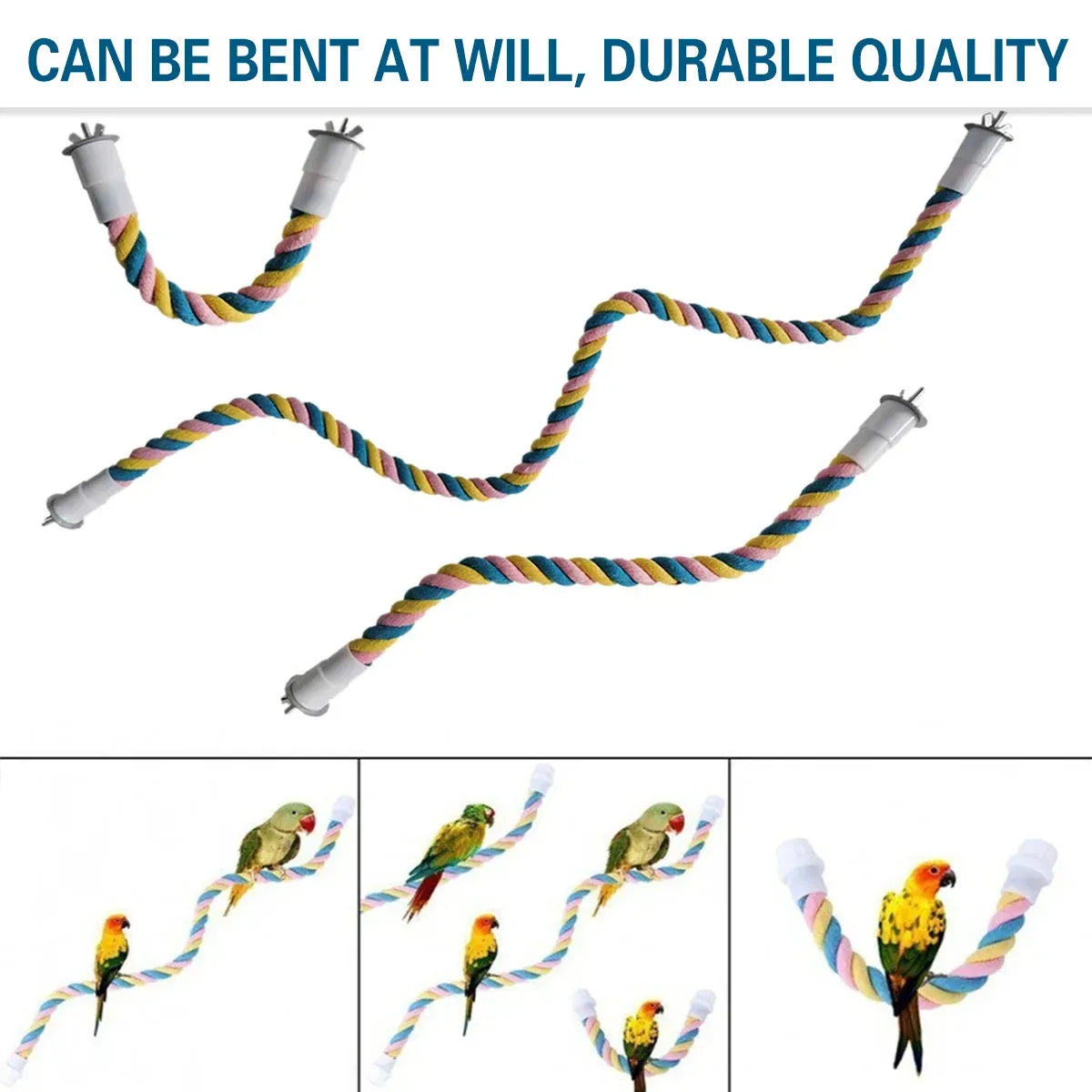U Shaped Parrot Cotton Rope Climbing Toy Perch Stand for Bird Cage - 120cm