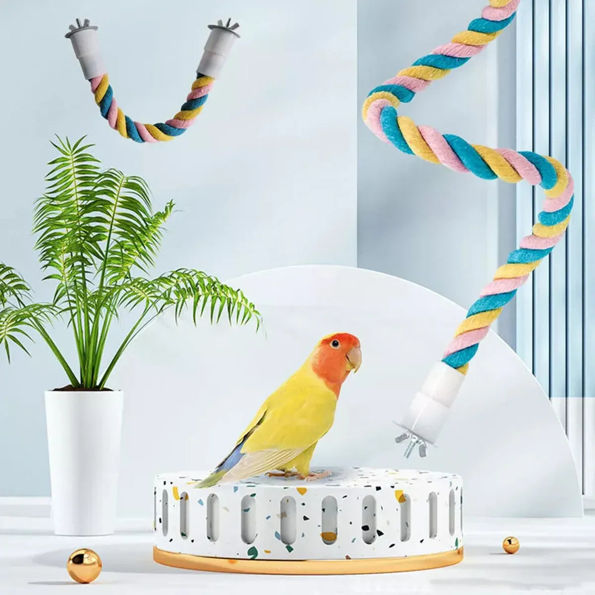 U Shaped Parrot Cotton Rope Climbing Toy Perch Stand for Bird Cage - 120cm