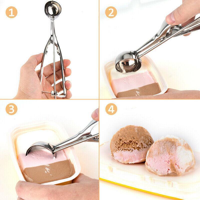 Stainless Steel Icecream Ice Cream Scoop Cookie Dough Mash Spoon Trigger 6Cm Dia - Mekamart Australia