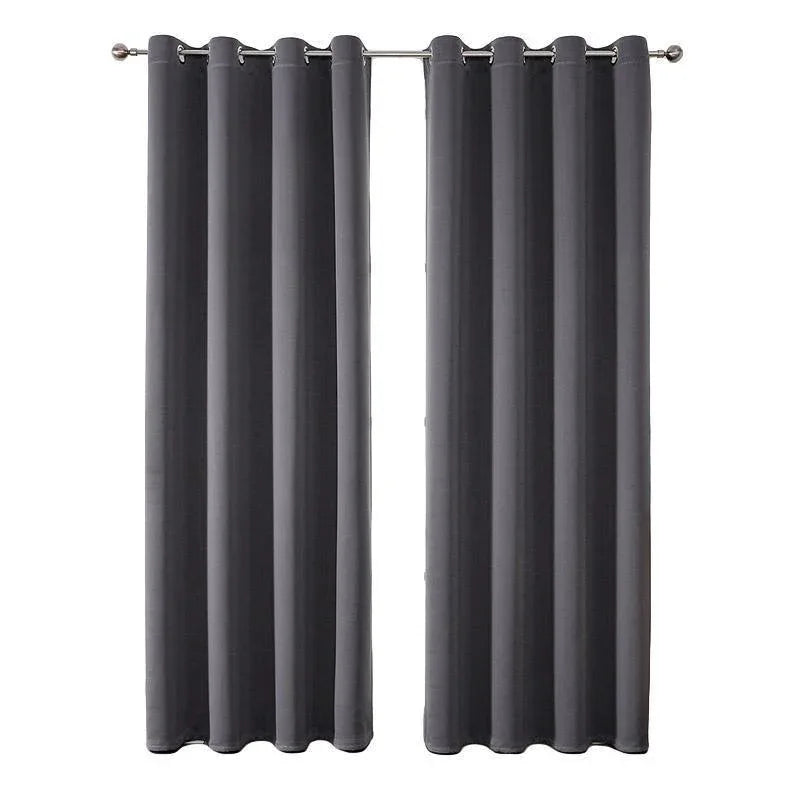 2pcs Semi Blackout Curtain Fabric Solid Colour Home Decor Drapes for Living Room - Black - 132x160cm - Mekamart Australia