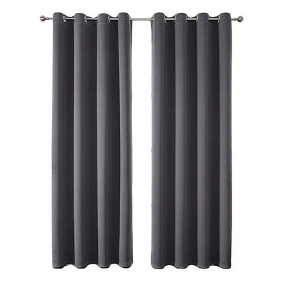 2pcs Semi Blackout Curtain Fabric Solid Colour Home Decor Drapes for Living Room - Black - 132x160cm - Mekamart Australia